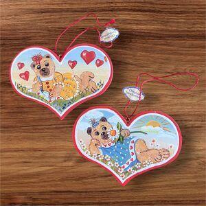 Germany Heart Wood Ornaments Kathe Wohlfahrt Rothenburg Bears Spring Valentines